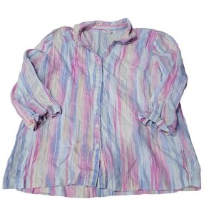 JM Collection Women’s Size 14 100% Linen Multicolored Shirt 3/4 Sleeves
